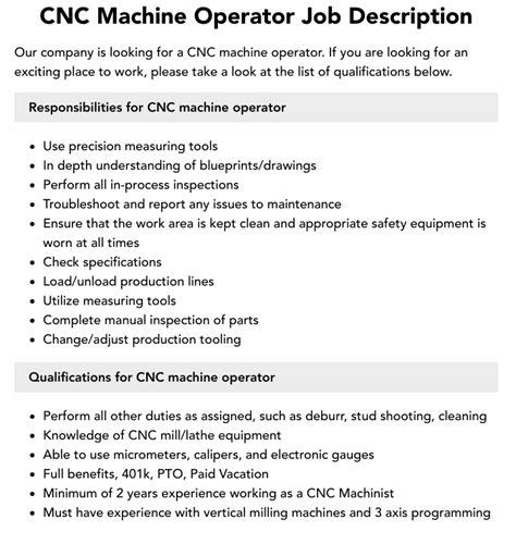 cnc machine operator responsibilities|cnc machine operator job role.